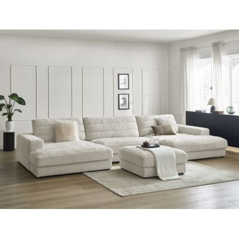 Bobochic – Canapé panoramique fixe 406cm – Tissu velours 100% polyester – 5 places – Style moderne – Garnissage mousse HR et silicone