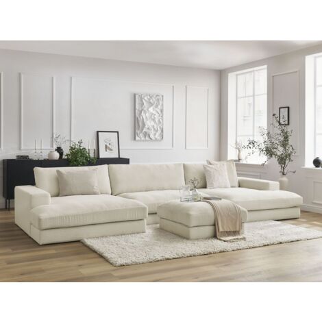 Bobochic – Canapé panoramique fixe 7 places velours côtelé – Dimensions 349x159cm – Confort moelleux avec coussins en silicone – Structure bois durable