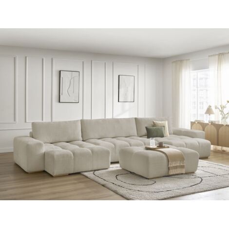 BOBOCHIC - Canapé panoramique fixe ANAKIN tissu texturé avec pouf   Beige