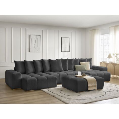 BOBOCHIC - Canapé panoramique fixe ANAKIN tissu texturé avec pouf   Noir