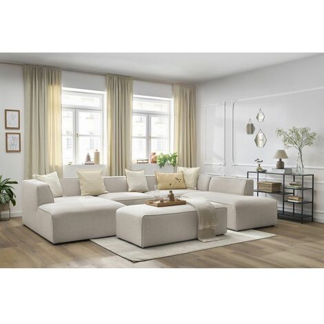Bobochic – Canapé panoramique fixe avec pouf – Longueur 339 cm – Largeur 231 cm – Tissu déperlant et résistant – Style moderne