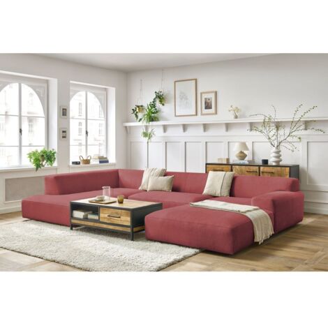 BOBOCHIC - Canapé panoramique fixe compact LAVENA tissu velours Angle droit  Orange