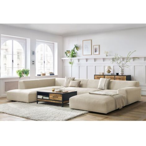 BOBOCHIC - Canapé panoramique fixe LAVENA tissu velours Angle droit  Beige