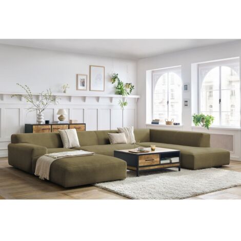 BOBOCHIC - Canapé panoramique fixe LAVENA tissu velours Angle gauche  Vert