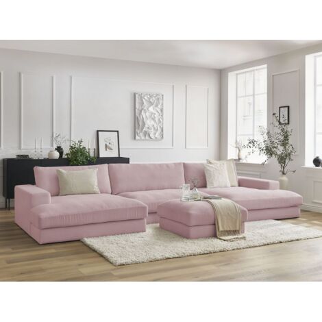 BOBOCHIC - Canapé panoramique fixe LEONARD velours côtelé avec pouf   Violet
