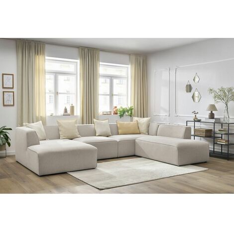 Bobochic – Canapé panoramique fixe MEGEVE 339x231cm – Tissu chiné déperlant – Angle gauche – Moderne et élégant