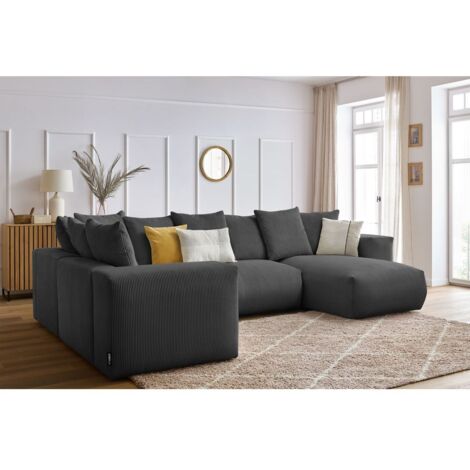 BOBOCHIC - Canapé panoramique fixe modulable VOLTAIRE 1 méridienne, 1 chauffeuse 2 place, 1 angle, 1 chauffeuse 1 place Angle droit  Gris foncé