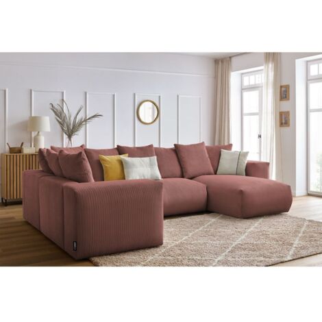 BOBOCHIC - Canapé panoramique fixe modulable VOLTAIRE 1 méridienne, 1 chauffeuse 2 place, 1 angle, 1 chauffeuse 1 place Angle droit  Rose
