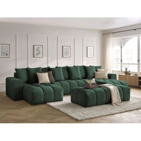 BOBOCHIC - Canapé panoramique fixe MONT-BLANC velours avec pouf Vert