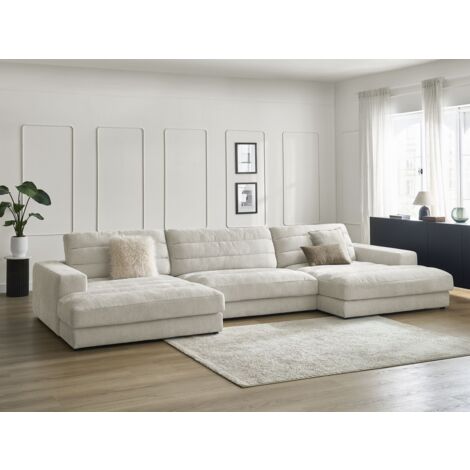 BOBOCHIC - Canapé panoramique fixe SIERRA tissu texturé Beige