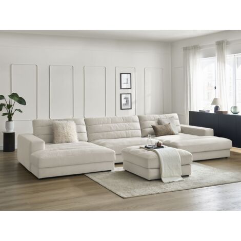 BOBOCHIC - Canapé panoramique fixe SIERRA velours avec pouf   Beige