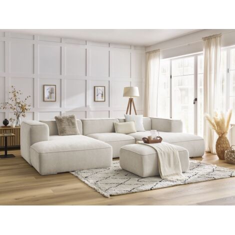 BOBOCHIC - Canapé panoramique fixe ZEPHYR avec pouf   Blanc