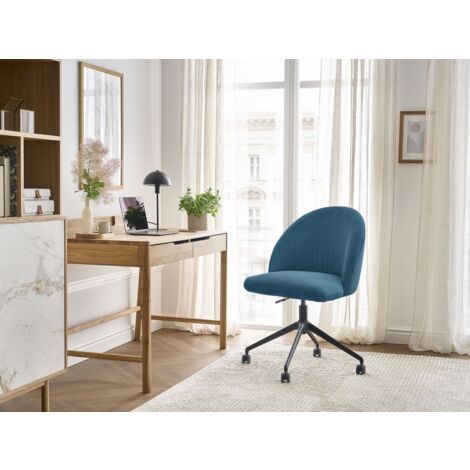 BOBOCHIC - Chaise de bureau LALIE tissu velours côtelé et pietement à roulettes avec hauteur ajustable   Bleu foncé