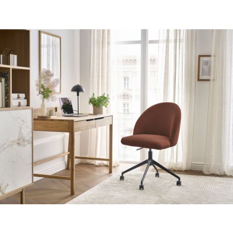 BOBOCHIC - Chaise de bureau LALIE tissu velours côtelé et pietement à roulettes avec hauteur ajustable   Orange
