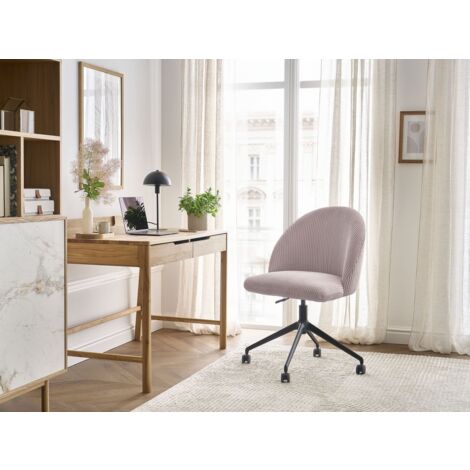 BOBOCHIC - Chaise de bureau LALIE tissu velours côtelé et pietement à roulettes avec hauteur ajustable   Rose