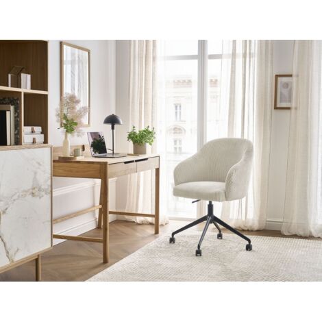 BOBOCHIC - Chaise de bureau SOPHIE tissu velours côtelé et pietement à roulettes avec hauteur ajustable   Beige