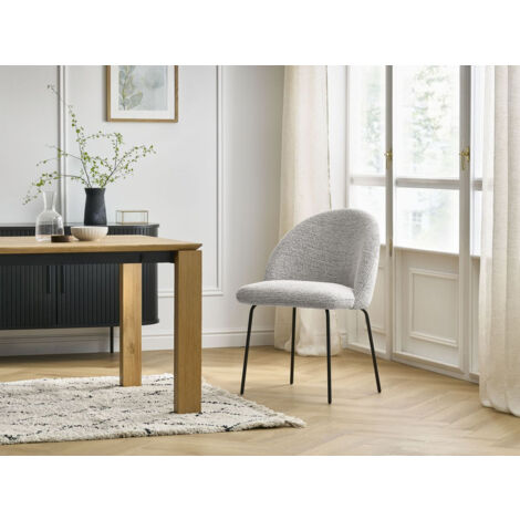 BOBOCHIC - Chaise LALIE tissu chiné et pieds métal noir   Gris clair