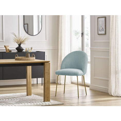 BOBOCHIC - Chaise LALIE tissu velours côtelé et pieds métal or   Bleu clair