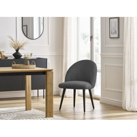 BOBOCHIC - Chaise LALIE tissu velours côtelé et pieds scandinaves noirs   Gris foncé