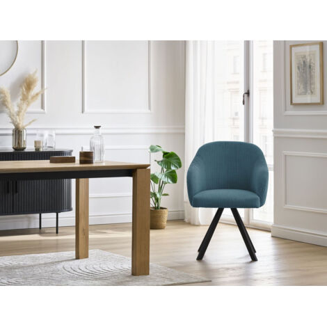 BOBOCHIC - Chaise SOPHIE tissu velours côtelé et pieds étoile   Bleu foncé