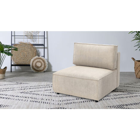 Bobochic – Chauffeuse modulable 1 place en velours côtelé beige – Style vintage – Largeur 100cm – Assise moelleuse et confortable