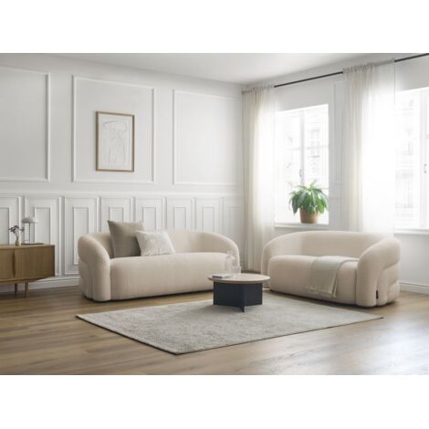 BOBOCHIC - Ensemble canapé droit fixe 3 + 2 places ELINA tissu bouclette   Beige