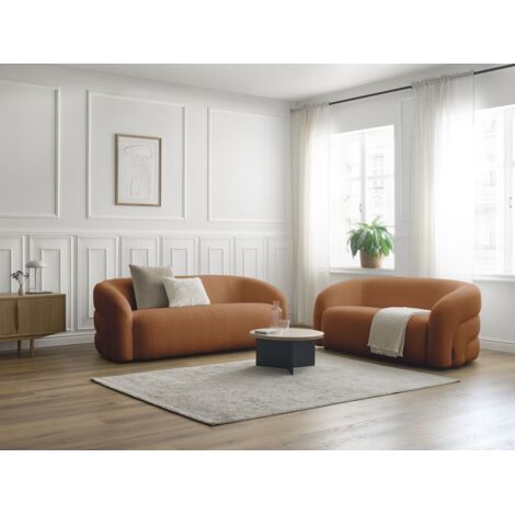 BOBOCHIC - Ensemble canapé droit fixe 3 + 2 places ELINA tissu bouclette   Orange