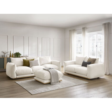 BOBOCHIC - Ensemble canapé droit fixe 3+2 places ERNEST avec pouf   Beige