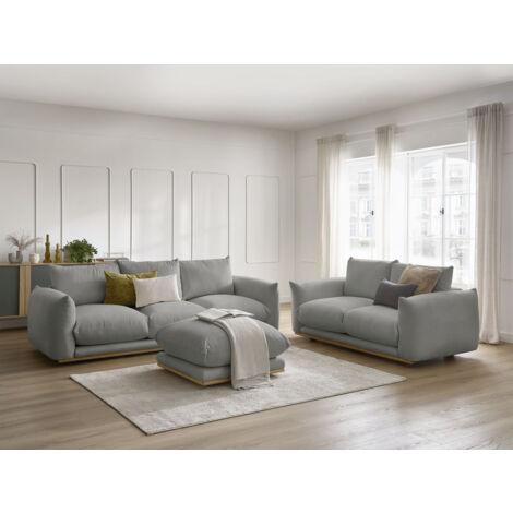 BOBOCHIC - Ensemble canapé droit fixe 3+2 places ERNEST avec pouf   Gris foncé