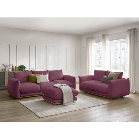 BOBOCHIC - Ensemble canapé droit fixe 3+2 places ERNEST avec pouf Rouge