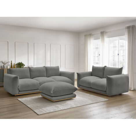 BOBOCHIC - Ensemble canapé droit fixe 3 + 2 places ERNEST tissu bouclette avec pouf   Gris foncé
