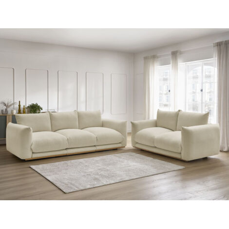 BOBOCHIC - Ensemble canapé droit fixe 3 + 2 places ERNEST tissu bouclette   Beige