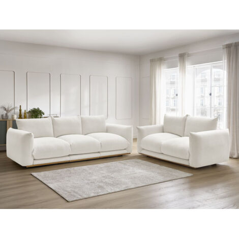 BOBOCHIC - Ensemble canapé droit fixe 3 + 2 places ERNEST tissu bouclette   Blanc