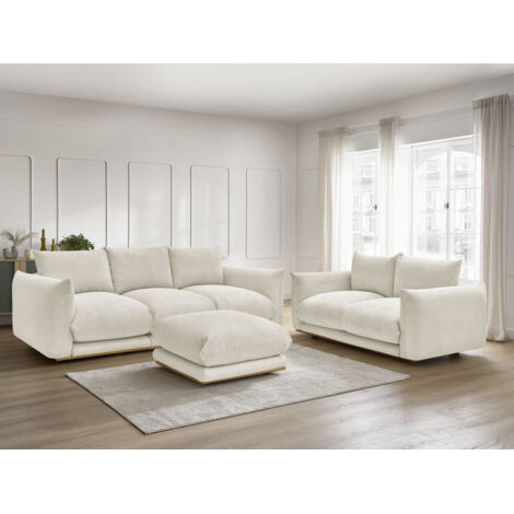 BOBOCHIC - Ensemble canapé droit fixe 3 + 2 places ERNEST tissu velours côtélé avec pouf Beige