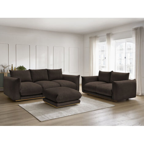 BOBOCHIC - Ensemble canapé droit fixe 3 + 2 places ERNEST tissu velours côtélé avec pouf Marron