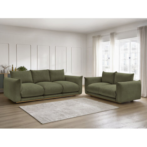 BOBOCHIC - Ensemble canapé droit fixe 3 + 2 places ERNEST tissu velours côtélé   Vert