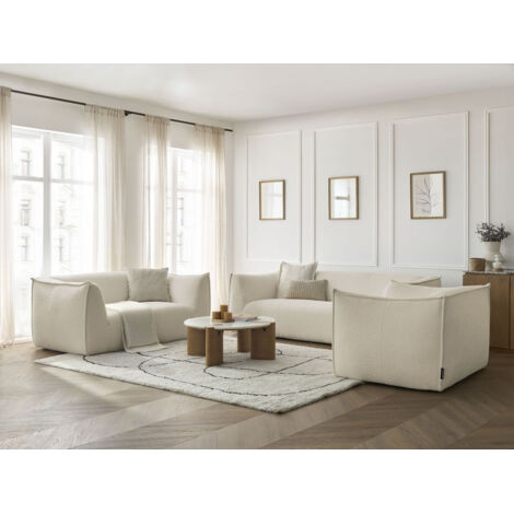 BOBOCHIC - Ensemble canapé droit fixe 3 + 2 places + fauteuil GIORGIA tissu bouclette   Beige