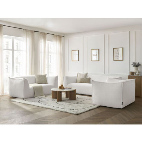 BOBOCHIC - Ensemble canapé droit fixe 3 + 2 places + fauteuil GIORGIA tissu bouclette   Blanc