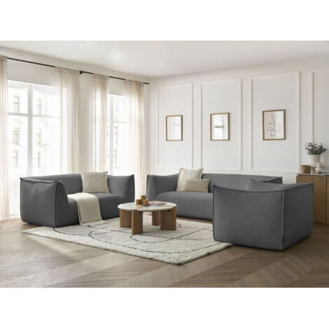 BOBOCHIC - Ensemble canapé droit fixe 3 + 2 places + fauteuil GIORGIA tissu bouclette   Gris foncé