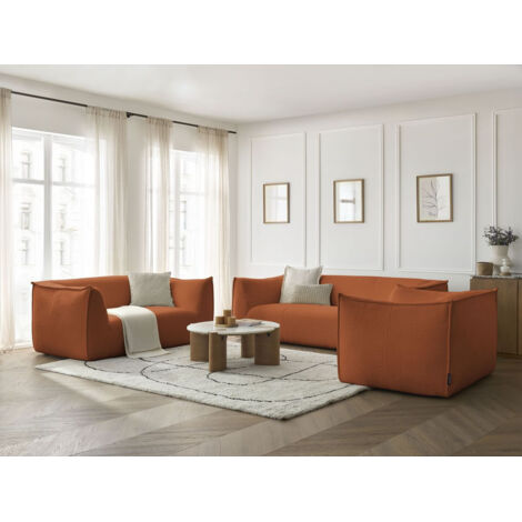 BOBOCHIC - Ensemble canapé droit fixe 3 + 2 places + fauteuil GIORGIA tissu bouclette Orange