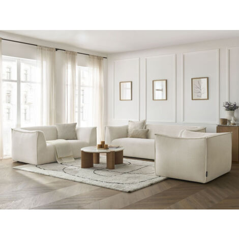 BOBOCHIC - Ensemble canapé droit fixe 3 + 2 places + fauteuil GIORGIA velours côtelé   Beige