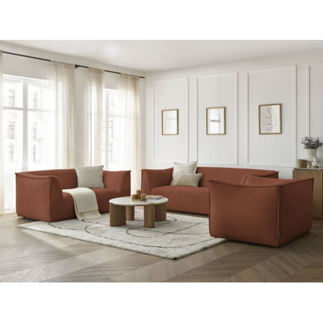 BOBOCHIC - Ensemble canapé droit fixe 3 + 2 places + fauteuil GIORGIA velours côtelé Orange