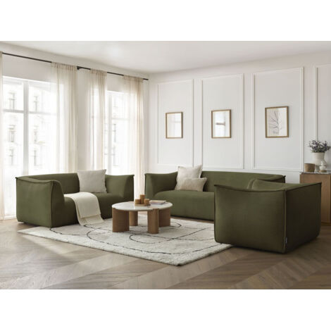 BOBOCHIC - Ensemble canapé droit fixe 3 + 2 places + fauteuil GIORGIA velours côtelé   Vert