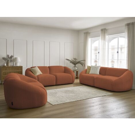BOBOCHIC - Ensemble canapé droit fixe 3 + 2 places + fauteuil TINA tissu bouclette Orange