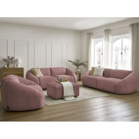 BOBOCHIC - Ensemble canapé droit fixe 3 + 2 places + fauteuil TINA velours côtelé avec pouf   Rose
