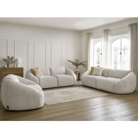BOBOCHIC - Ensemble canapé droit fixe 3 + 2 places + fauteuil TINA velours côtelé   Beige