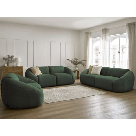 BOBOCHIC - Ensemble canapé droit fixe 3 + 2 places + fauteuil TINA velours côtelé   Vert