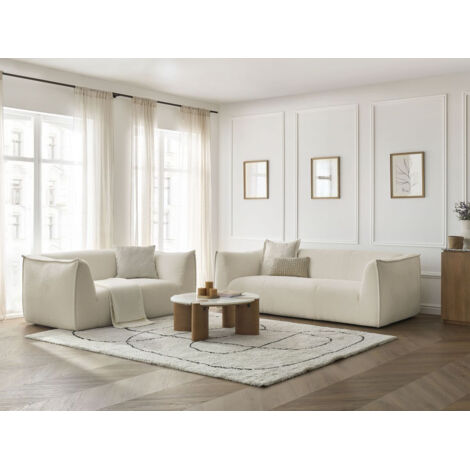 BOBOCHIC - Ensemble canapé droit fixe 3 + 2 places GIORGIA tissu bouclette   Beige