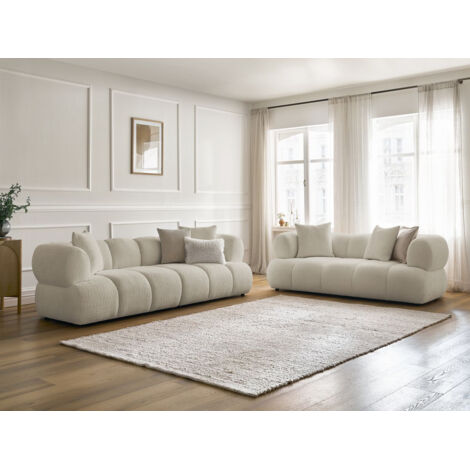 BOBOCHIC - Ensemble canapé droit fixe 3 + 2 places PAMIRA tissu bouclette   Beige
