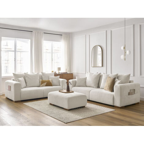 BOBOCHIC - Ensemble canapé droit fixe 3 + 2 places SIDONIE tissu chiné avec pouf   Beige